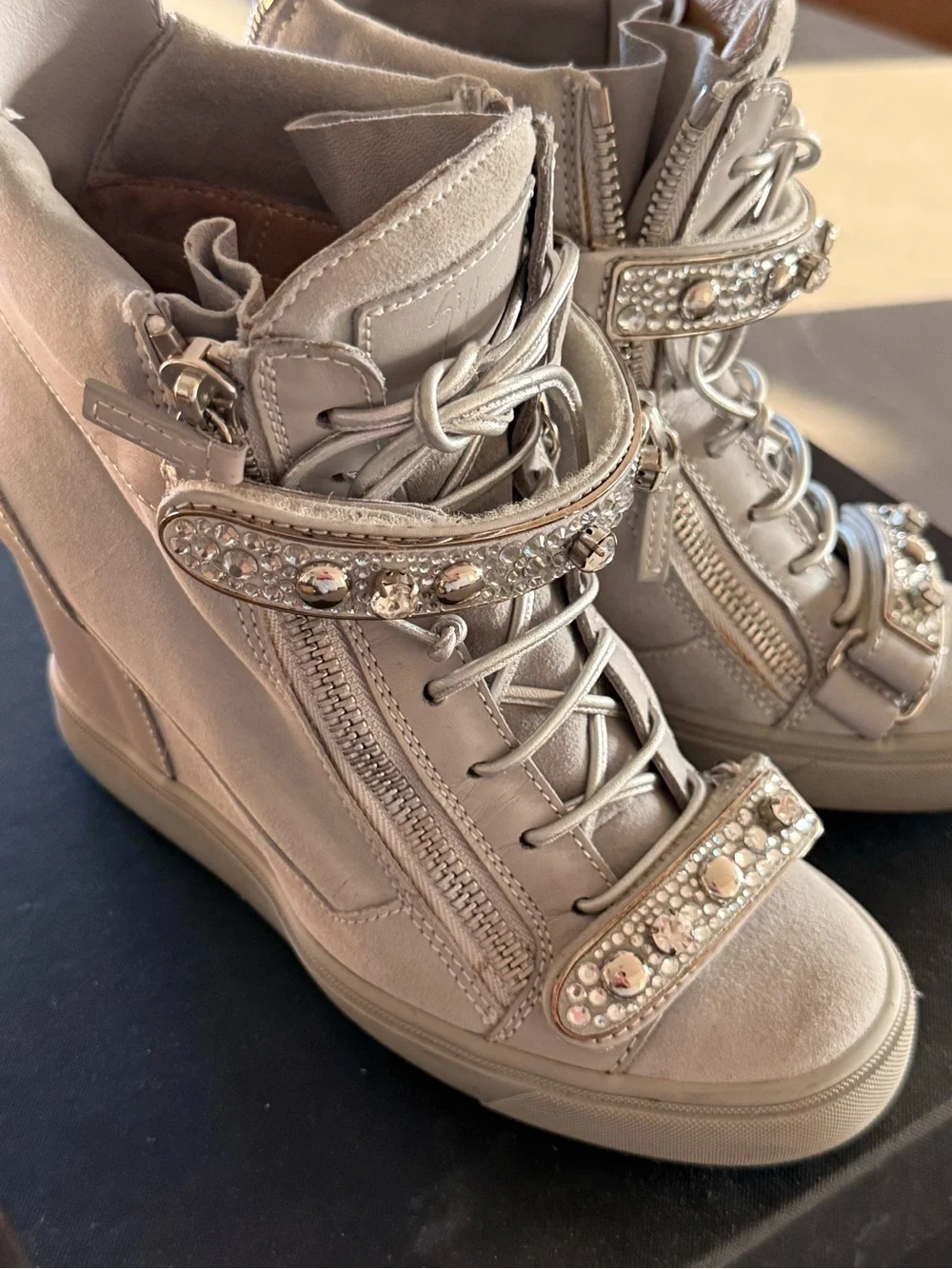 Giuseppe Zanotti by Jlo Silver Embellished High-Top Sneakers
